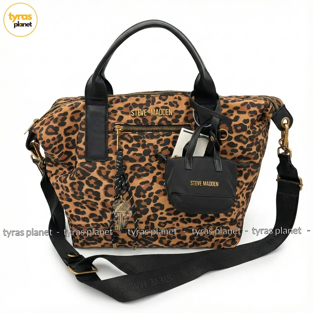 STEVEN Steve Madden Brown Leopard Nylon Tote Crossbody Bag Travel Purse NEW